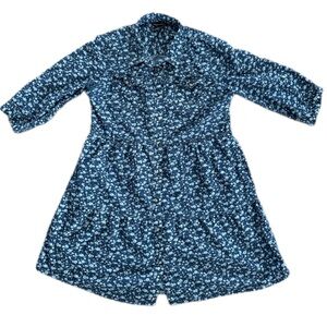 Millenium denim dress Size L floral mini buttons  100% cotton 3/4 sleeve VGUC